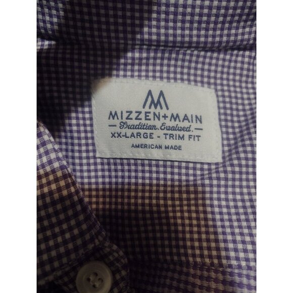 Men's Mizzen+Main LS Purple White Check Dress Button Shirt Size 2XL Trim Fit - Picture 8 of 10